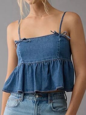 American Eagle Outfitters Blue Denim Peplum Crop Cami